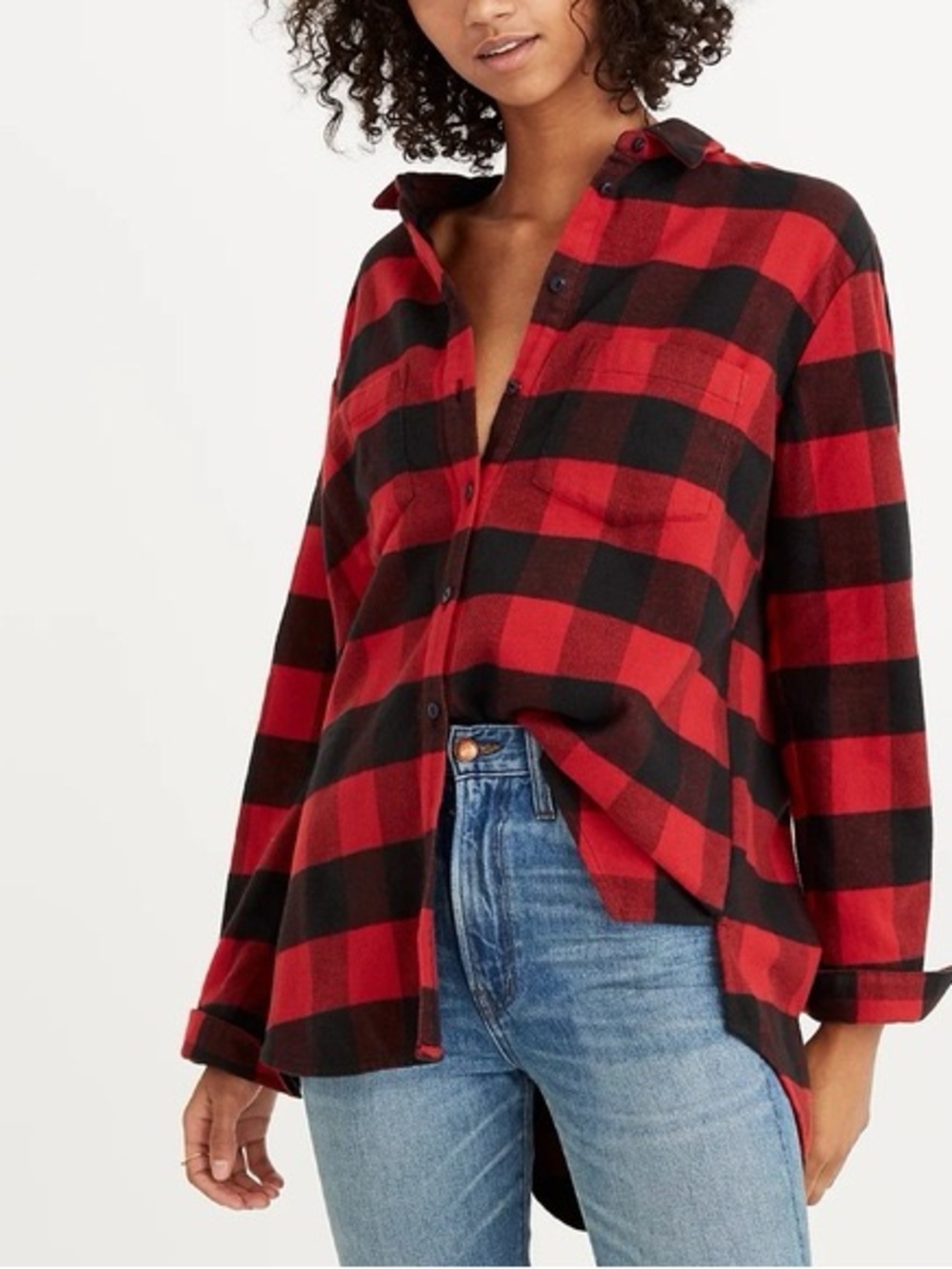 Madewell Red and Black Buffalo Plaid Button-Down Shirt